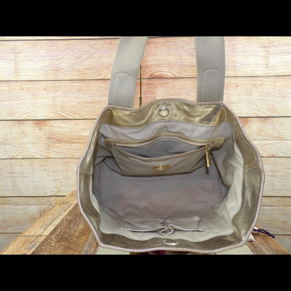 Tory Burch Leather Ella Tote in gold leather - Picture 7 of 8